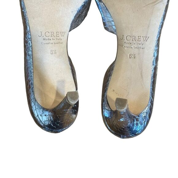 J. Crew Valentina Silver Metallic Snakeskin Leather D'Orsay Pointed Toe pumps - Picture 7 of 11